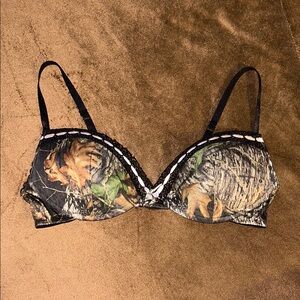 Brown and Black Camouflage Underwire Bra with Adjustable Straps